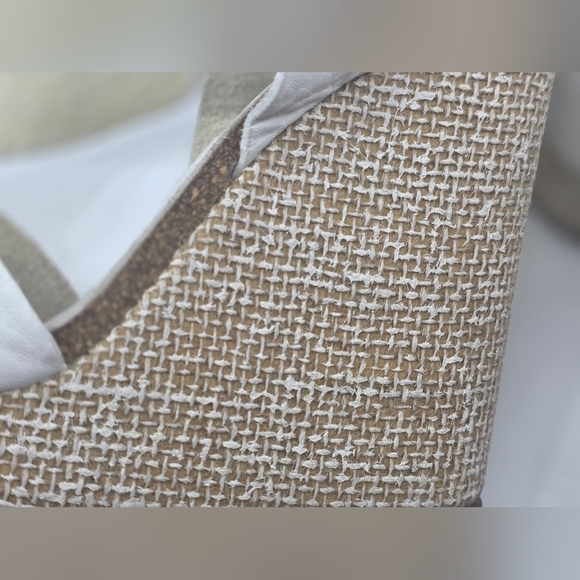 Pedro Garcia White Leather, Suede, Cork Wedge Summer Beach Wedding Sandals - Picture 9 of 11